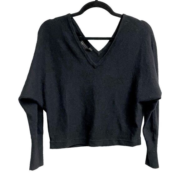 BCBGMAXAZRIA Wool Cashmere Double V-Neck Dolman Sleeve Cropped Sweater Black XXS - Picture 2 of 9